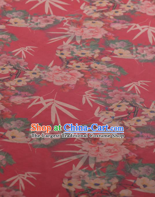 Chinese Classical Bamboo Peony Pattern Design Rosy Gambiered Guangdong Gauze Traditional Asian Brocade Silk Fabric