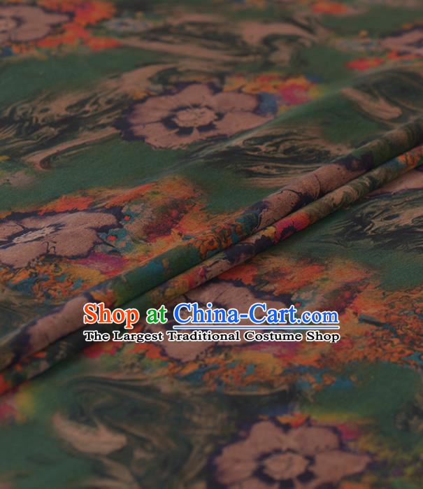 Chinese Classical Thyme Flowers Pattern Design Green Gambiered Guangdong Gauze Traditional Asian Brocade Silk Fabric