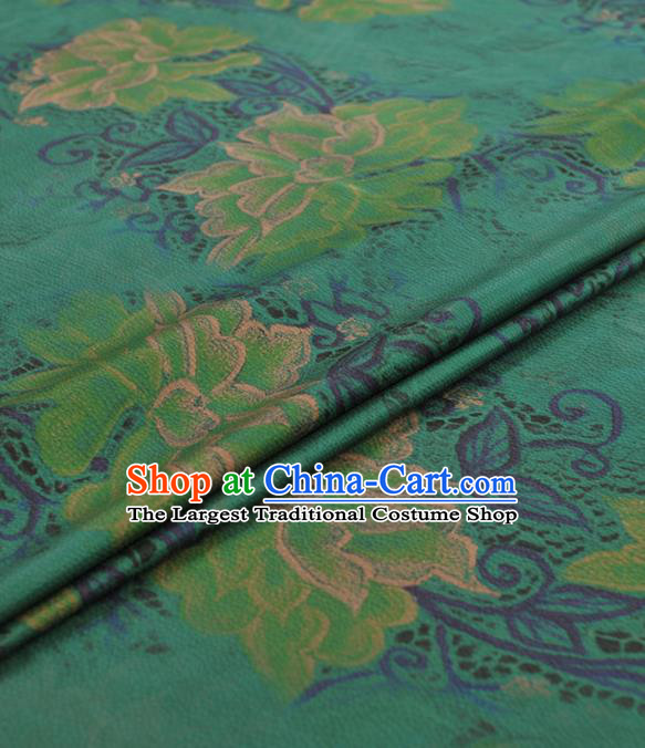 Chinese Classical Peony Pattern Design Green Gambiered Guangdong Gauze Traditional Asian Brocade Silk Fabric