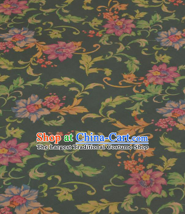 Chinese Classical Peony Pattern Design Green Gambiered Guangdong Gauze Traditional Asian Brocade Silk Fabric