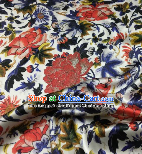 Asian Chinese Classical Peony Pattern White Brocade Satin Drapery Traditional Cheongsam Brocade Silk Fabric