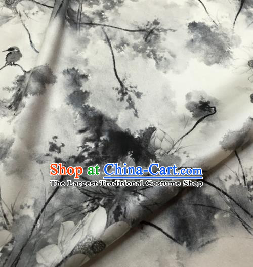 Asian Chinese Classical Ink Painting Lotus Pattern Brocade Satin Drapery Traditional Cheongsam Brocade Silk Fabric