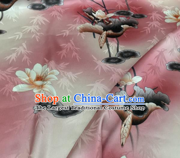 Asian Chinese Classical Lotus Pattern Pink Brocade Satin Drapery Traditional Cheongsam Brocade Silk Fabric