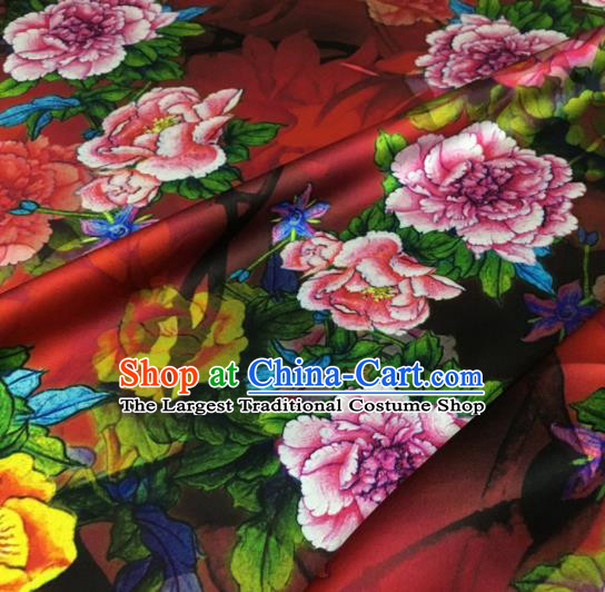 Asian Chinese Classical Peony Pattern Red Brocade Satin Drapery Traditional Cheongsam Brocade Silk Fabric