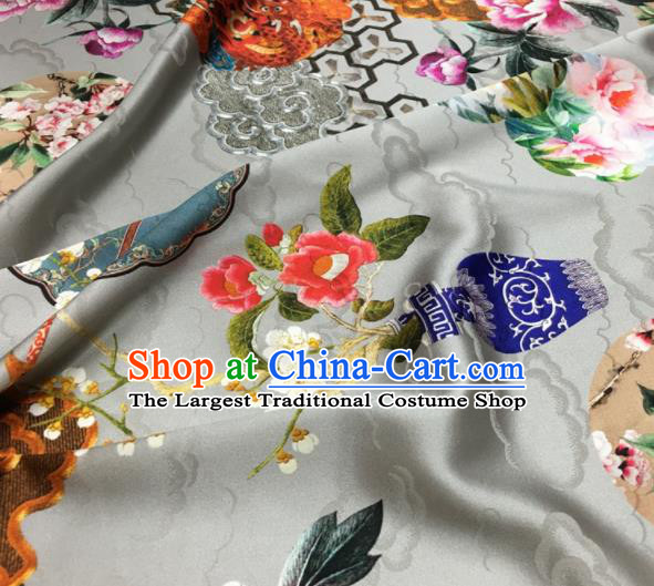 Asian Chinese Classical Dragon Peony Pattern White Brocade Satin Drapery Traditional Cheongsam Brocade Silk Fabric