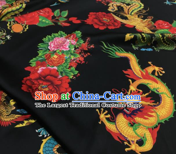 Asian Chinese Classical Dragon Peony Pattern Black Brocade Satin Drapery Traditional Cheongsam Brocade Silk Fabric