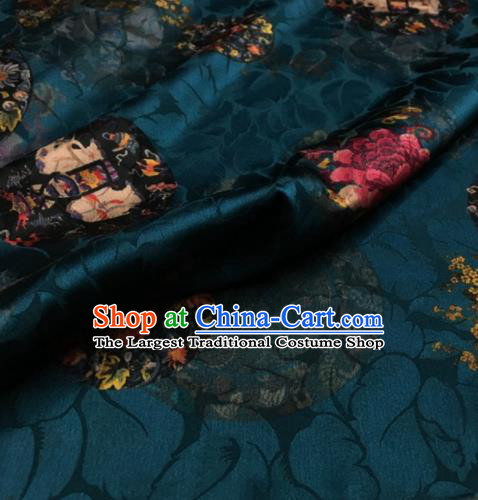 Asian Chinese Classical Peony Pattern Peacock Green Brocade Satin Drapery Traditional Cheongsam Brocade Silk Fabric