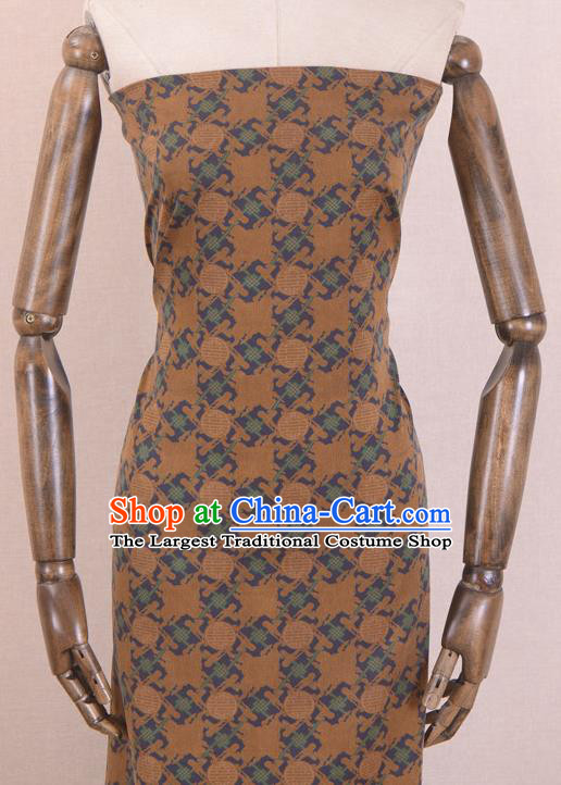 Asian Chinese Classical Lucky Pattern Khaki Gambiered Guangdong Gauze Traditional Cheongsam Brocade Silk Fabric