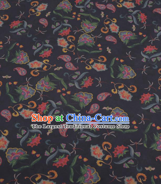 Asian Chinese Classical Flowers Pattern Black Gambiered Guangdong Gauze Traditional Cheongsam Brocade Silk Fabric