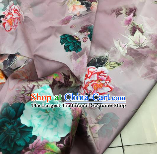 Asian Chinese Classical Peony Pattern Lilac Brocade Satin Drapery Traditional Cheongsam Brocade Silk Fabric