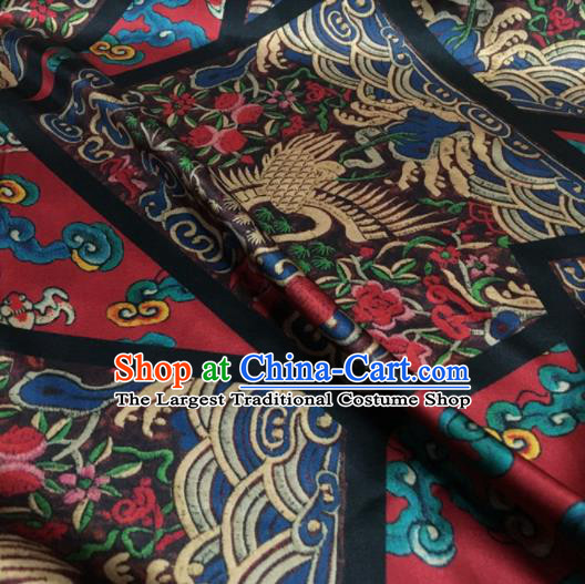 Asian Chinese Classical Crane Pattern Purplish Red Brocade Satin Drapery Traditional Cheongsam Brocade Silk Fabric