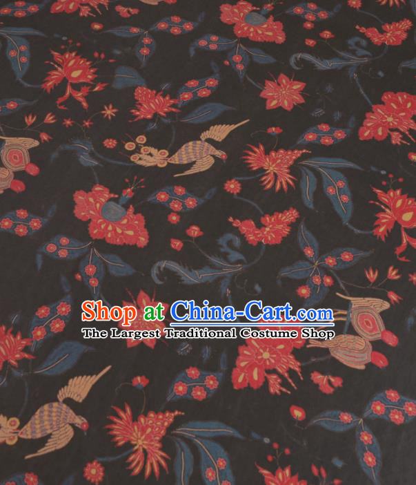 Asian Chinese Classical Birds Pattern Black Gambiered Guangdong Gauze Traditional Cheongsam Brocade Silk Fabric