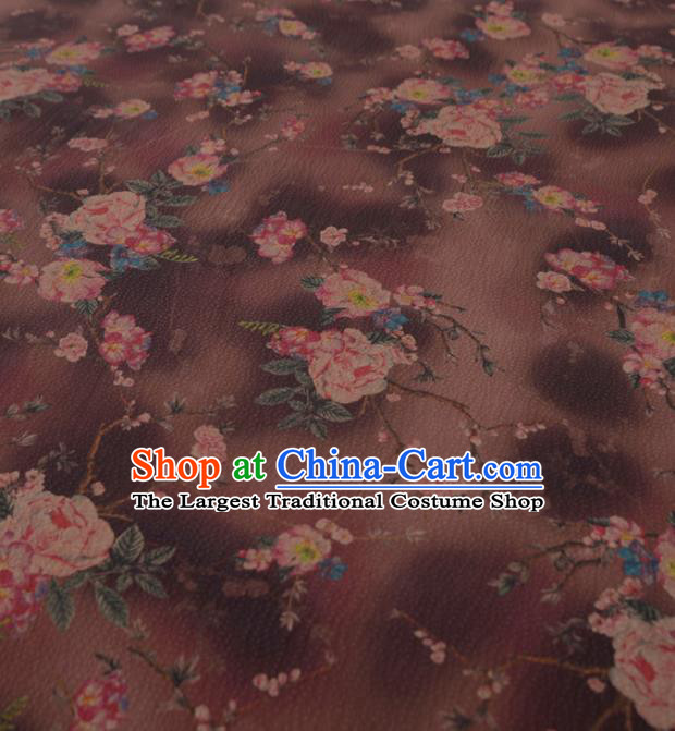 Asian Chinese Classical Peony Pattern Brown Gambiered Guangdong Gauze Traditional Cheongsam Brocade Silk Fabric