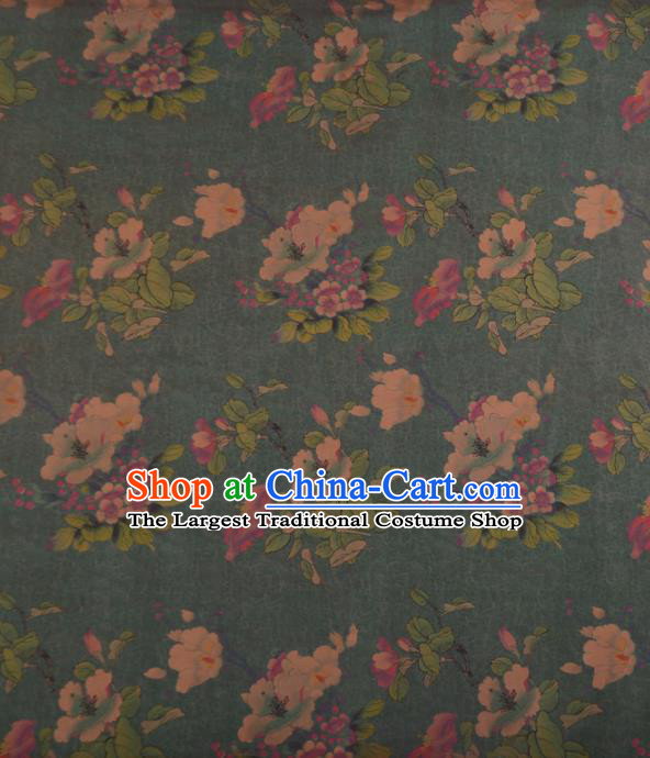 Asian Chinese Classical Pear Flowers Pattern Olive Green Gambiered Guangdong Gauze Traditional Cheongsam Brocade Silk Fabric