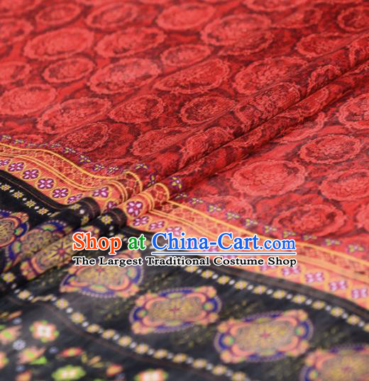 Asian Chinese Classical Pattern Red Gambiered Guangdong Gauze Traditional Cheongsam Brocade Silk Fabric