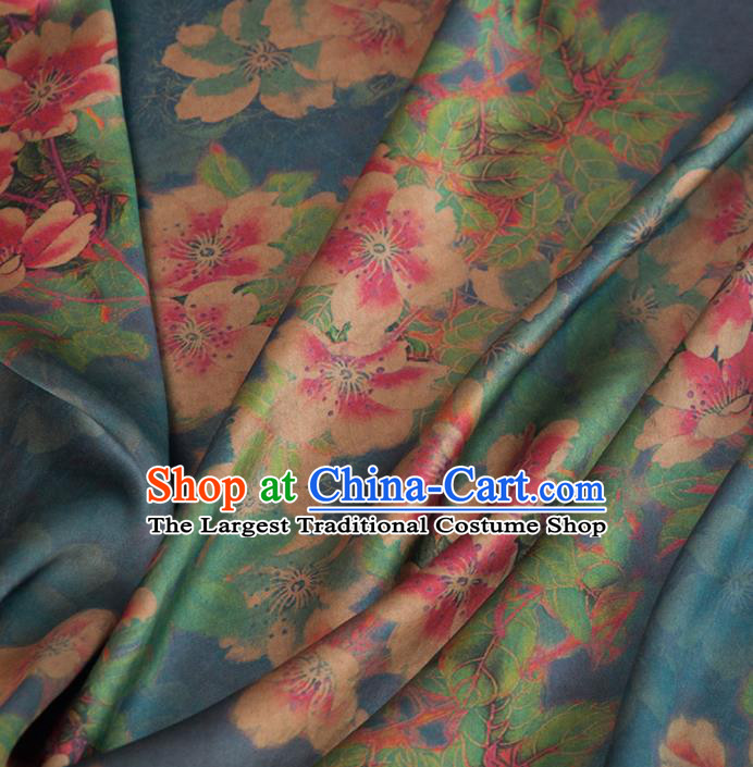 Asian Chinese Classical Peach Blossom Pattern Deep Green Brocade Satin Drapery Traditional Cheongsam Brocade Silk Fabric