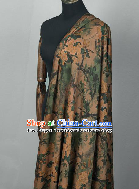 Asian Chinese Classical Pear Flowers Pattern Khaki Brocade Satin Drapery Traditional Cheongsam Brocade Silk Fabric