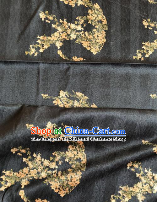 Asian Chinese Classical Plum Pattern Black Satin Drapery Gambiered Guangdong Gauze Brocade Traditional Cheongsam Brocade Silk Fabric