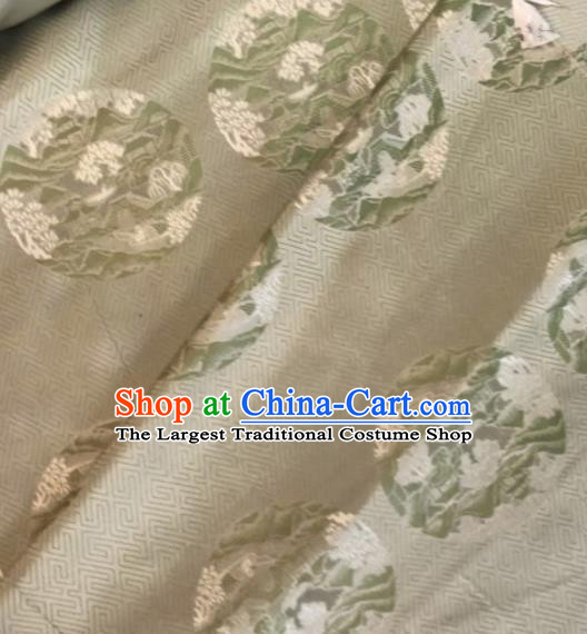 Asian Chinese Classical Pattern Beige Satin Drapery Gambiered Guangdong Gauze Brocade Traditional Cheongsam Brocade Silk Fabric