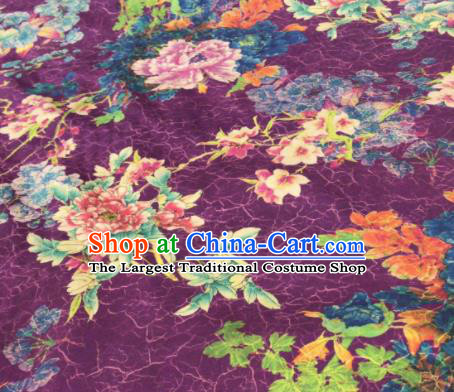 Asian Chinese Classical Peony Pattern Purple Satin Drapery Gambiered Guangdong Gauze Brocade Traditional Cheongsam Brocade Silk Fabric