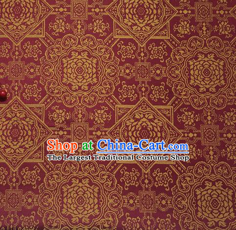 Asian Chinese Cheongsam Classical Pattern Wine Red Satin Drapery Brocade Traditional Brocade Silk Fabric