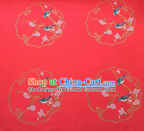 Asian Chinese Cheongsam Classical Roses Bird Pattern Red Satin Drapery Brocade Traditional Brocade Silk Fabric