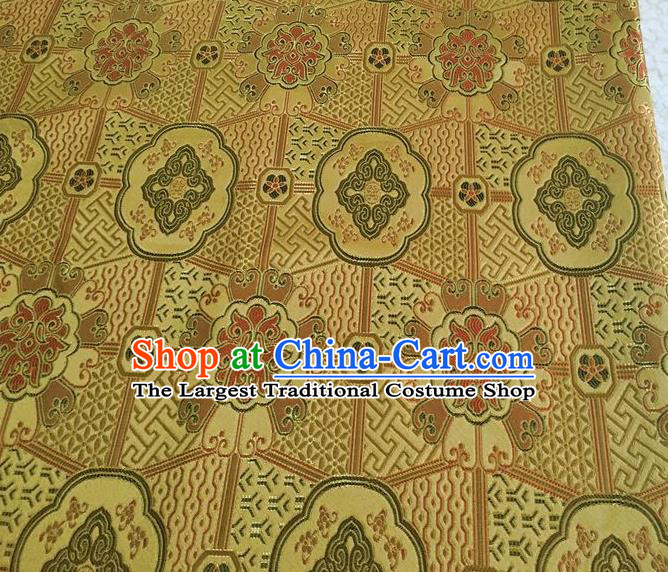 Asian Chinese Cheongsam Classical Lucky Pattern Yellow Satin Drapery Brocade Traditional Brocade Silk Fabric