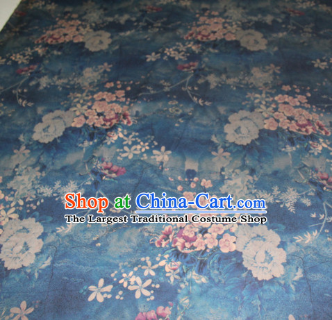 Asian Chinese Cheongsam Classical Plum Pattern Blue Gambiered Guangdong Gauze Satin Drapery Brocade Traditional Brocade Silk Fabric