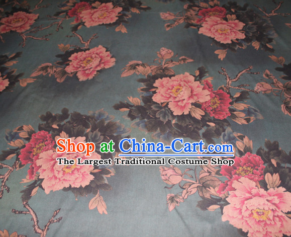 Chinese Traditional Cheongsam Classical Peony Pattern Olive Green Gambiered Guangdong Gauze Asian Satin Drapery Brocade Silk Fabric