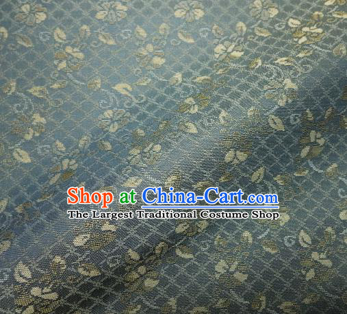 Japanese Traditional Kimono Classical Pattern Blue Brocade Asian Japan Satin Drapery Silk Fabric