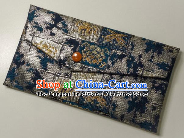 Japanese Traditional Navy Brocade Handbag Asian Japan Nishijin Satin Bags Wallet