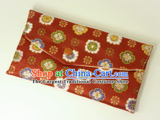 Japanese Traditional Red Brocade Handbag Asian Japan Nishijin Satin Bags Wallet