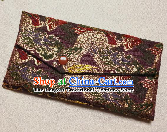 Japanese Traditional Classical Dragon Pattern Purple Brocade Handbag Asian Japan Nishijin Satin Bags Wallet