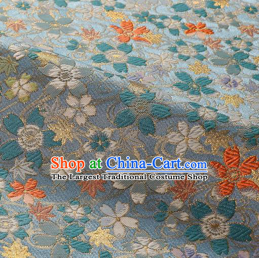 Japanese Traditional Kimono Classical Sakura Pattern Light Blue Brocade Damask Asian Japan Satin Drapery Silk Fabric