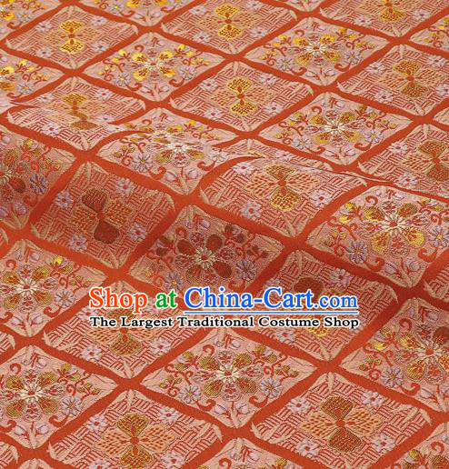 Japanese Traditional Kimono Classical Sakura Pattern Red Brocade Damask Asian Japan Satin Drapery Silk Fabric