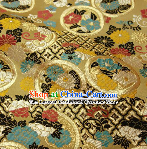 Japanese Traditional Kimono Classical Peony Pattern Golden Brocade Damask Asian Japan Satin Drapery Silk Fabric