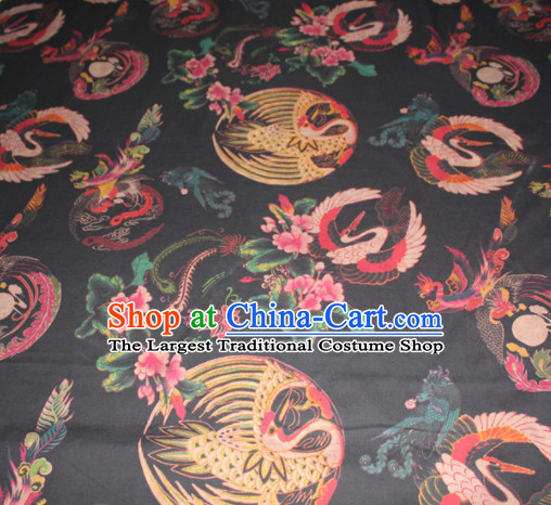 Chinese Traditional Cheongsam Classical Cranes Pattern Black Gambiered Guangdong Gauze Asian Satin Drapery Brocade Silk Fabric