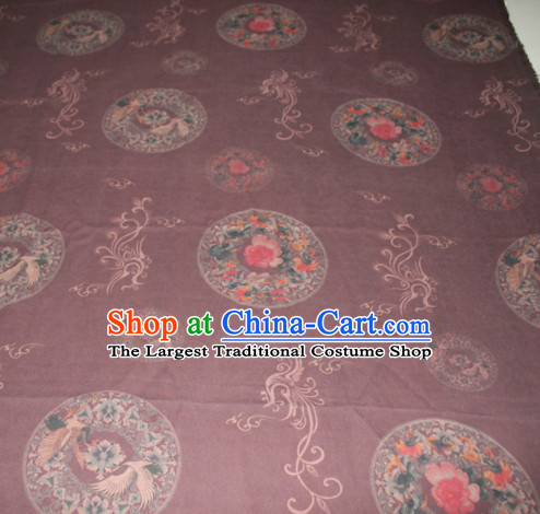 Chinese Traditional Cheongsam Classical Cranes Peony Pattern Purple Gambiered Guangdong Gauze Asian Satin Drapery Brocade Silk Fabric