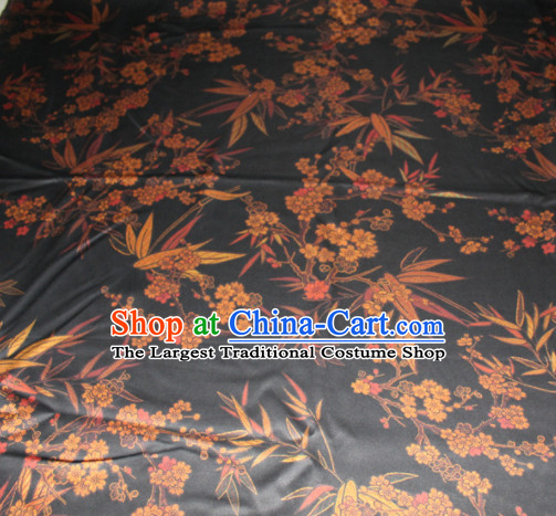 Chinese Traditional Cheongsam Classical Plum Bamboo Pattern Black Gambiered Guangdong Gauze Asian Satin Drapery Brocade Silk Fabric