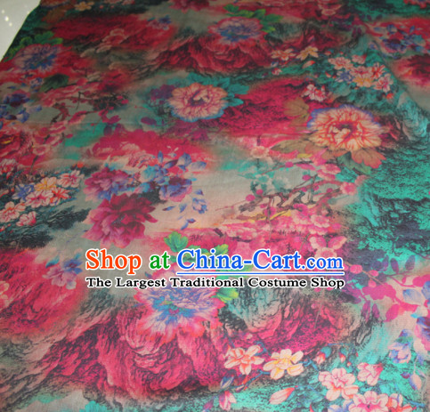 Chinese Traditional Cheongsam Classical Plum Peony Pattern Gambiered Guangdong Gauze Asian Satin Drapery Brocade Silk Fabric