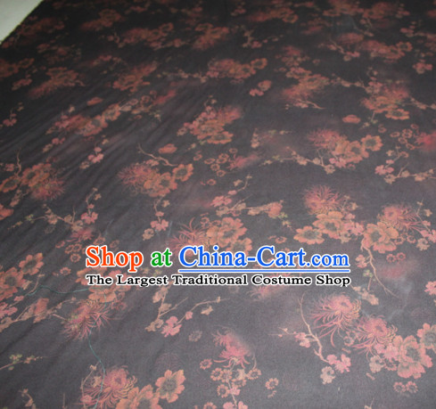 Chinese Traditional Cheongsam Classical Plum Chrysanthemum Pattern Black Gambiered Guangdong Gauze Asian Satin Drapery Brocade Silk Fabric