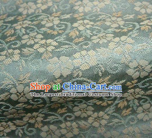 Japanese Traditional Kimono Classical Sakura Pattern Green Brocade Damask Asian Japan Nishijin Satin Drapery Silk Fabric