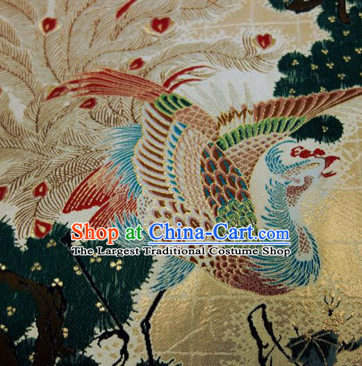 Japanese Traditional Kimono Classical Phoenix Pine Pattern Golden Brocade Damask Asian Japan Nishijin Satin Drapery Silk Fabric