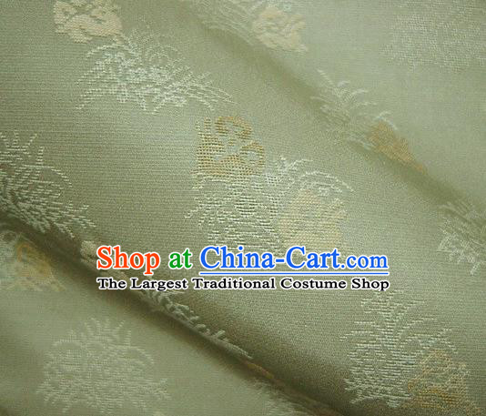 Japanese Traditional Kimono Classical Rabbit Grass Pattern Green Brocade Damask Asian Japan Nishijin Satin Drapery Silk Fabric