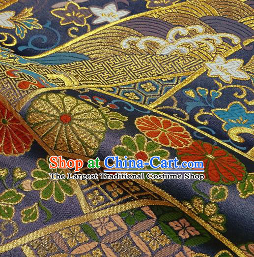 Japanese Traditional Kimono Classical Chrysanthemum Pattern Purple Brocade Damask Asian Japan Nishijin Satin Drapery Silk Fabric