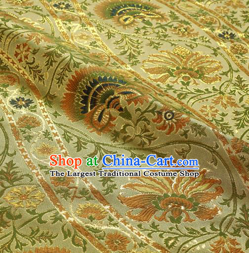 Japanese Traditional Kimono Classical Flowers Pattern Golden Brocade Damask Asian Japan Nishijin Satin Drapery Silk Fabric