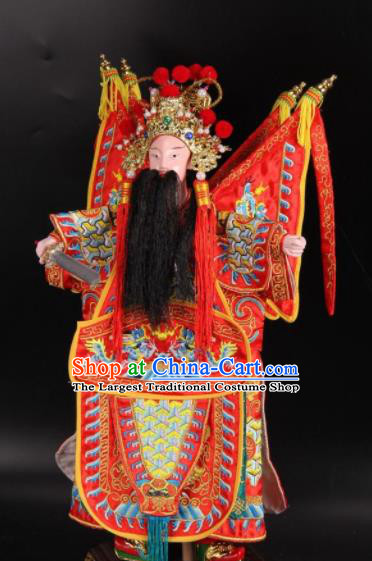 Traditional Chinese Handmade Red Armor Liu Bei Puppet Marionette Puppets String Puppet Wooden Image Arts Collectibles