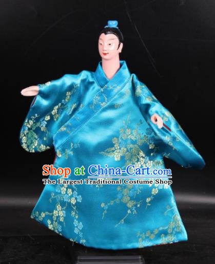 Traditional Chinese Handmade Blue Robe Gifted Scholar Puppet Marionette Puppets String Puppet Wooden Image Arts Collectibles