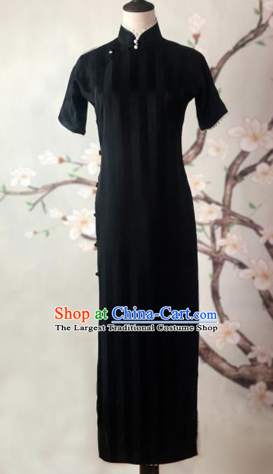 Chinese Traditional Customized Black Cheongsam National Costume Classical Qipao Dress for Women