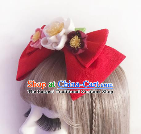 Asian Japan Geisha Red Bowknot Hair Comb Japanese Traditional Hair Accessories for Women